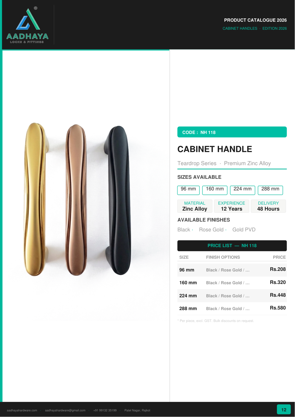 Zinc cabinet handle catalogue page