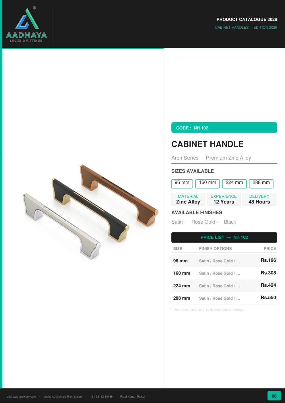 Zinc handle catalogue page